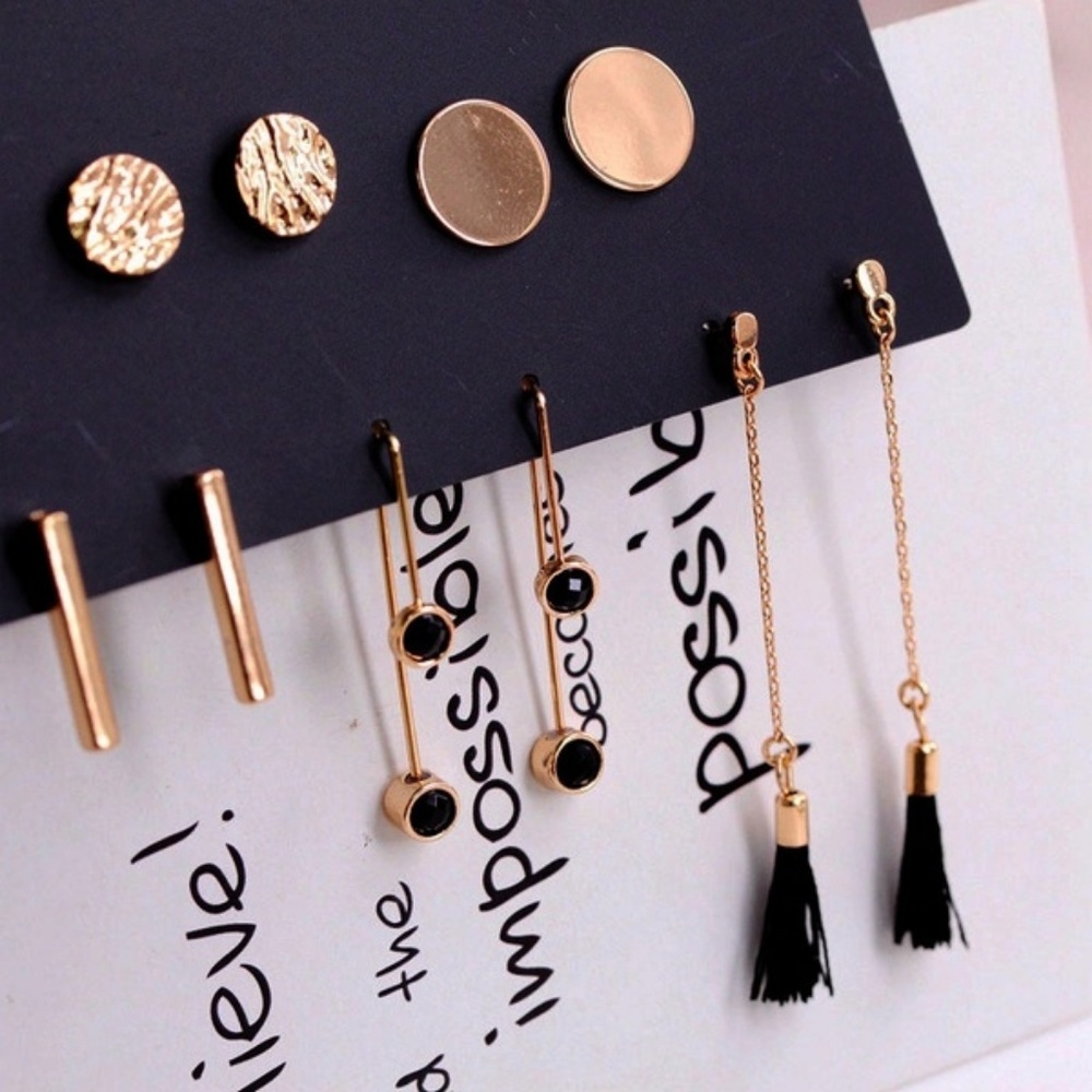 Gold & Black Earring Set
